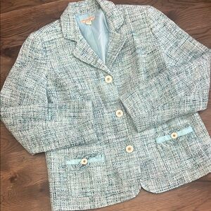 Appleseed’s Petites Light Blue Tweed Jacket Blazer 12P